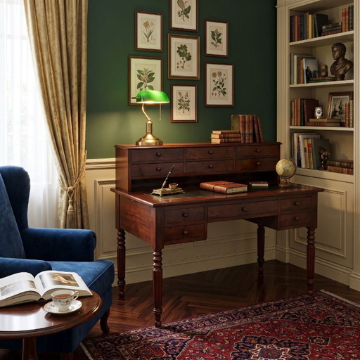 Antique desk in mahogany, Italy 19th century – bureau, Wood (photo 2 of 17)