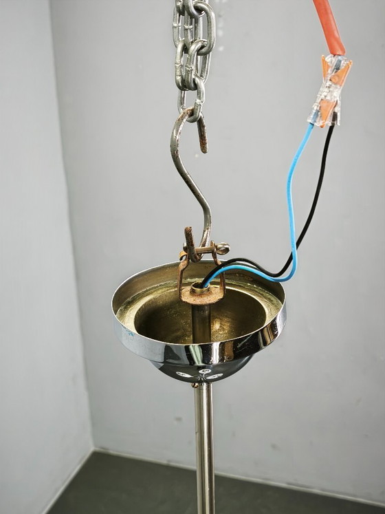 Image 1 of 1940s Czech Bauhaus Chandelier with Opaline Glass Globes