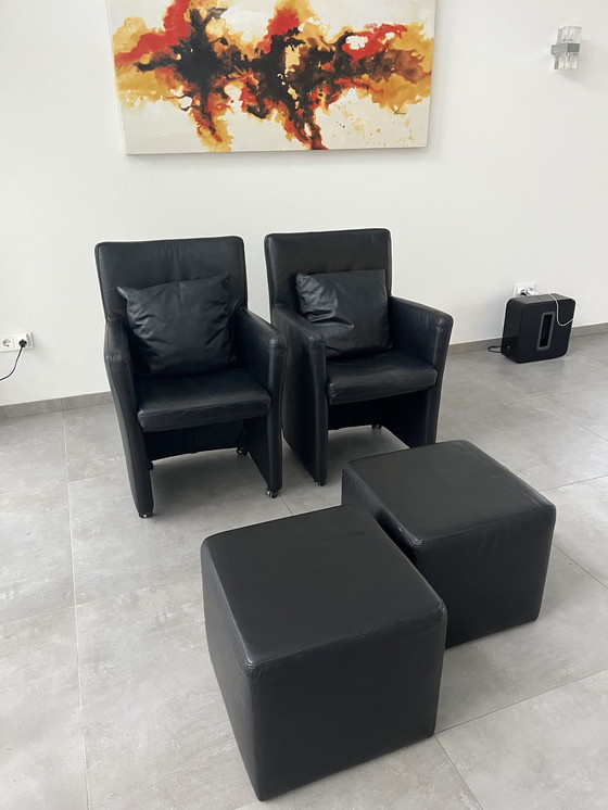 Image 1 of 2 x Hukla stoel en 2 x poef/hocker