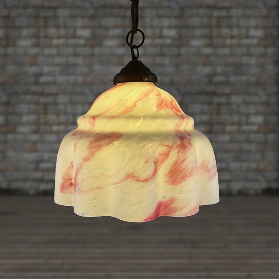 Image 1 of Antique pendant lamp Pink marble motif XXL
