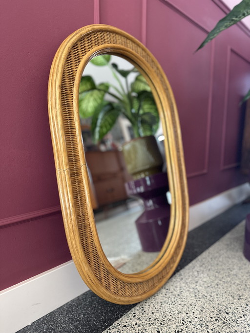 Vintage oval mirror rattan and wicker 1980s
