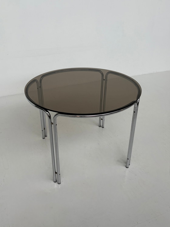 Vintage ronde eettafel van rookglas – Chrome, Mid Century Modern (photo 2 of 5)