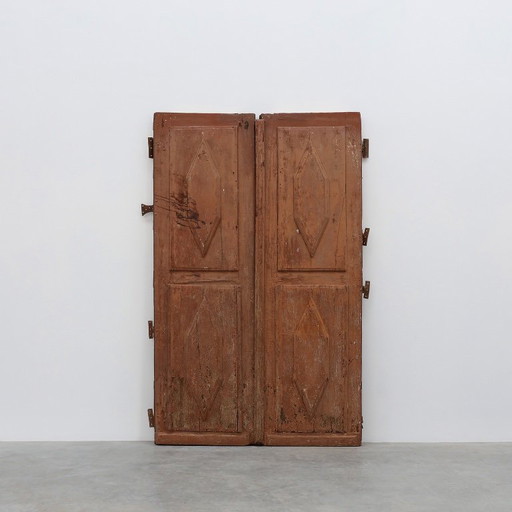 Grandes portes de monastère du 17e siècle en chêne laqué à la terre cuite, Portugal