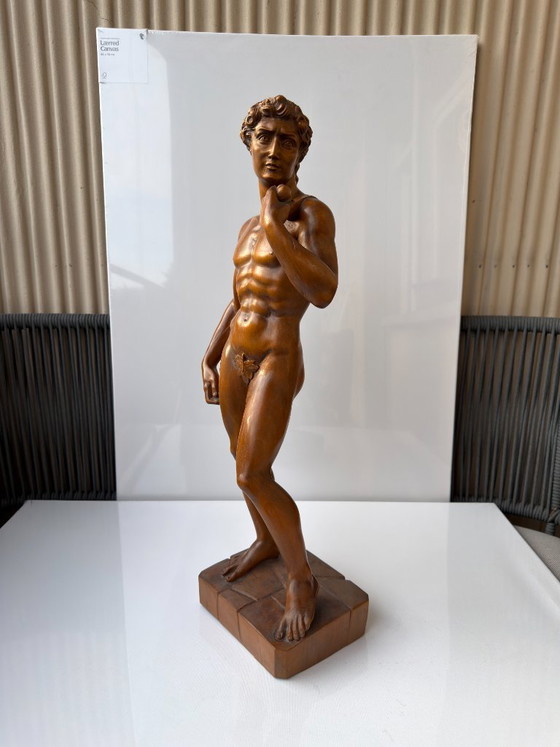 Michelangelo David Sculture in Legno Intagliate a Mano 65 cm Statua Vintage Foglia di Fico (photo 13 of 23)