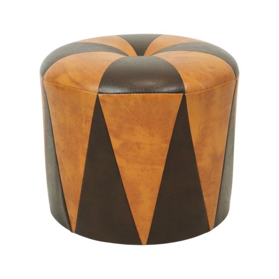 Image 1 of Round Vintage Pouf Brown Camel Skai