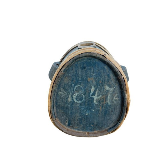 Image 1 of Cantimplora de campaña antigua sueca de madera, fechada en 1773 – Cantimplora de campaña de arte popular pintada a mano