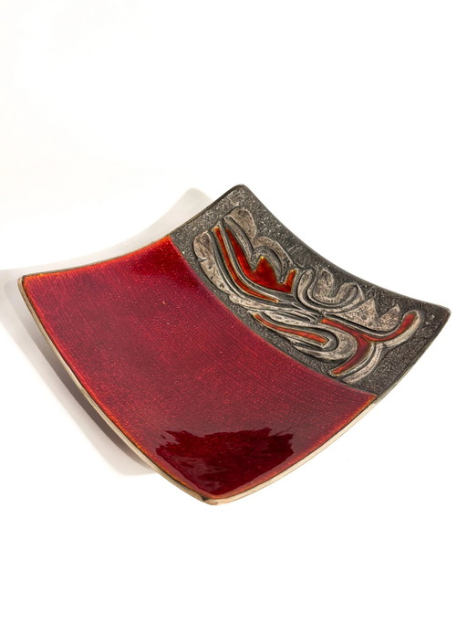 Coupe décorative en cuivre émaillé rouge, signée Studio Del Campo, années 1960 – decoratieve objecten, Copper