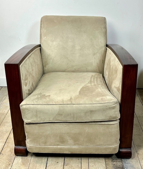 Image 1 of Fauteuils (la paire) époque Art déco en palissandre et suédine