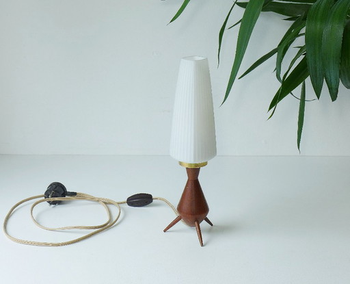 Vintage Tripod Tafellamp Deens Scandinavisch Teak Rocket Lamp jaren 60 70