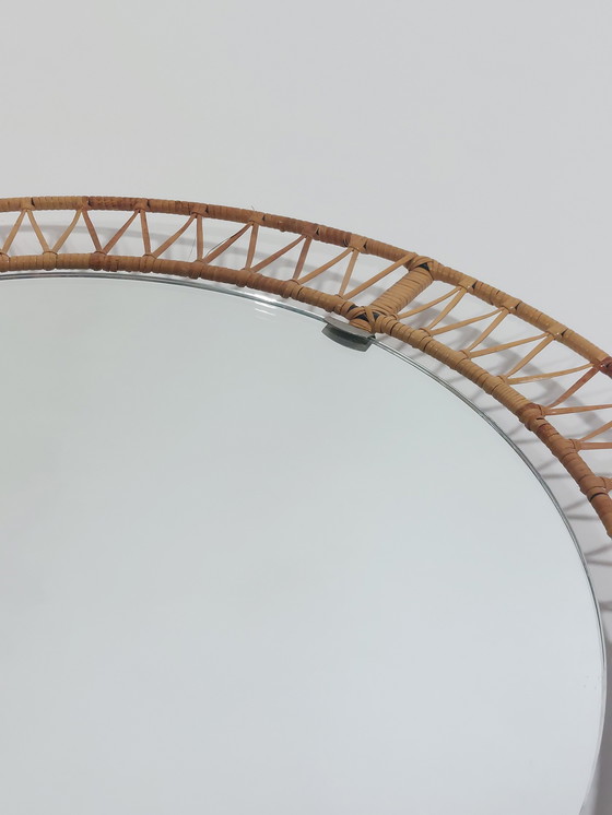 Image 1 of Specchio da parete rotondo in rattan vintage di metà secolo, intrecciato, stile boho anni '70