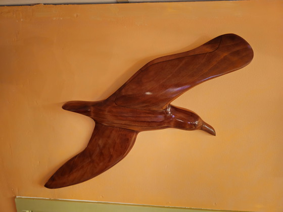 Image 1 of Grote Vintage Houten Wandvogel Vogel Wanddecoratie 62 cm