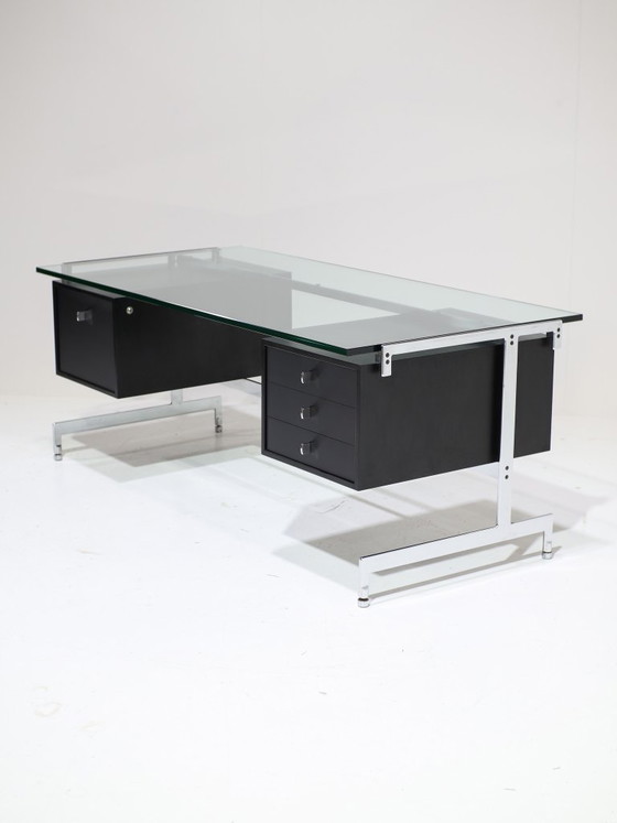 Image 1 of Preben Fabricius and Jørgen Kastholm desk black chrome glass 1960s