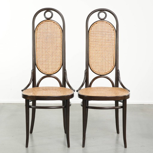 2x Original Vintage Thonet Design Webbing Dining Chair / Bistro Chair with Curved Wood, Model Long John – eetkamerstoelen
