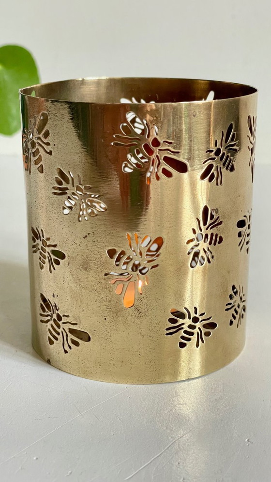 Image 1 of Messing bijen kaarsenhouder