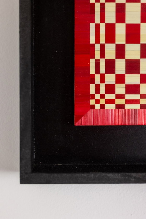 Image 1 of Pair of panels in red and gold straw marquetry. Contemporary.