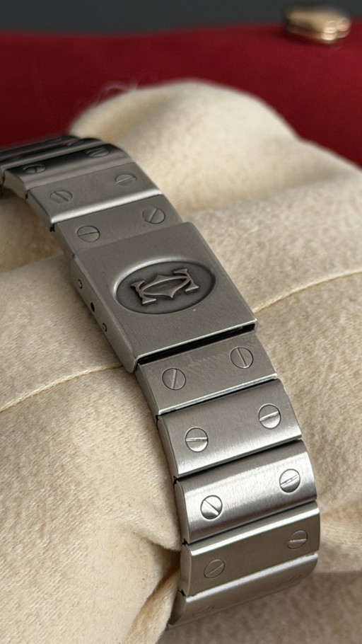  Orologio da uomo Cartier Santos Galbée al quarzo 987901 color crema da 29 mm