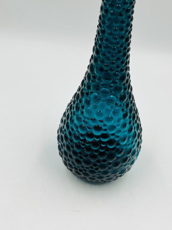 Image 1 of Empoli Vase, Blue Glass with Vintage Relief Pattern