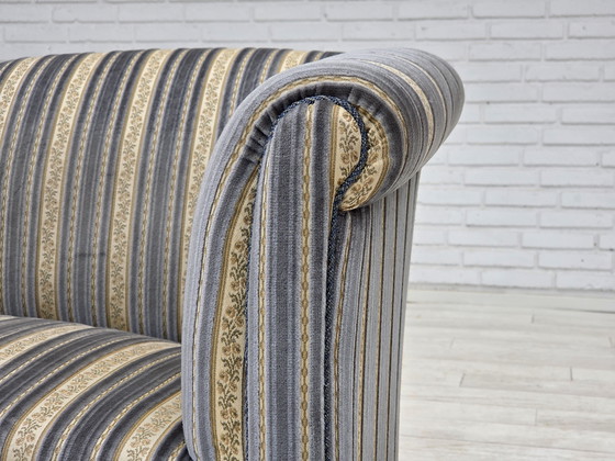 Image 1 of 1960s Danish 3-Seater Sofa, Blue/Beige Furniture Velour, Beech Wood Legs