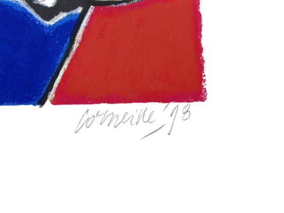 Image 1 of Corneille - Litografia - Femme et oiseau rouge - incorniciata - 1998