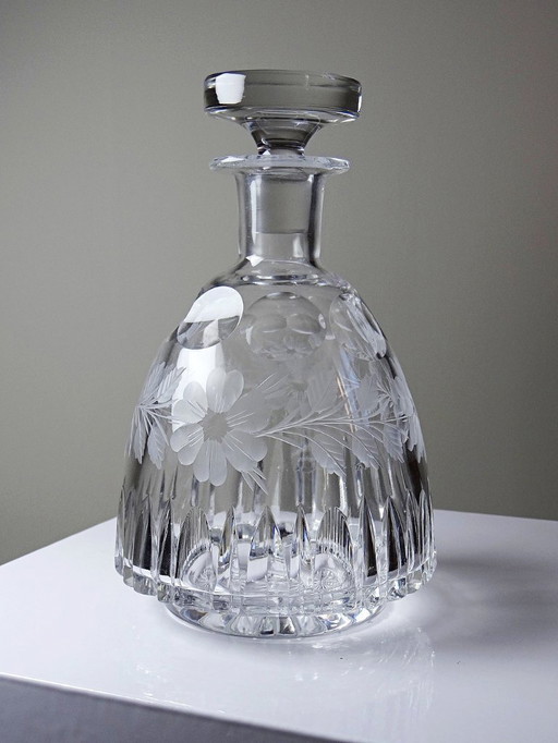 Antique cut and chiseled crystal decanter with floral decoration, Bohemia, 19th-20th century
