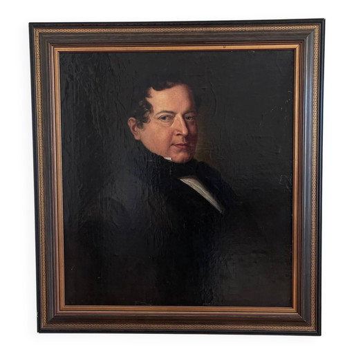 Peinture à l'huile originale ancienne représentant un ténor d'opéra allemand, grand portrait du XIXe siècle