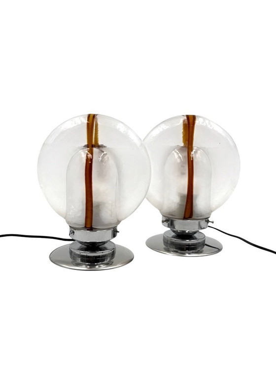 Image 1 of Toni Zuccheri, Set van 2 Murano glazen lampen, Mazzega, Murano, Italië, jaren 70