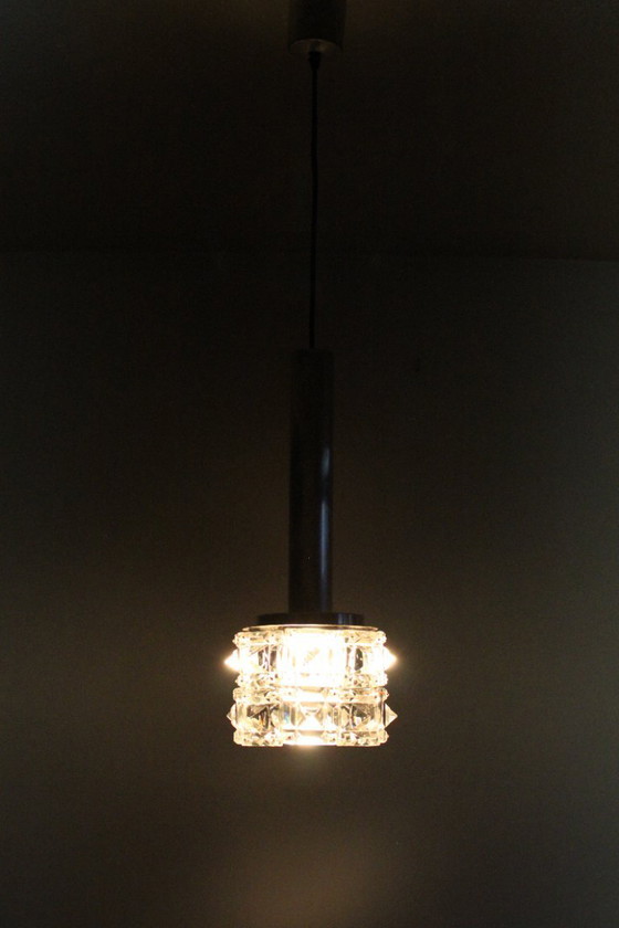 Image 1 of Lampada a sospensione vintage in vetro sfaccettato, anni '70