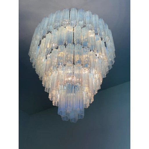 Contemporary Opalino “Tronchi” Murano Glass Chandelier in Venini Style