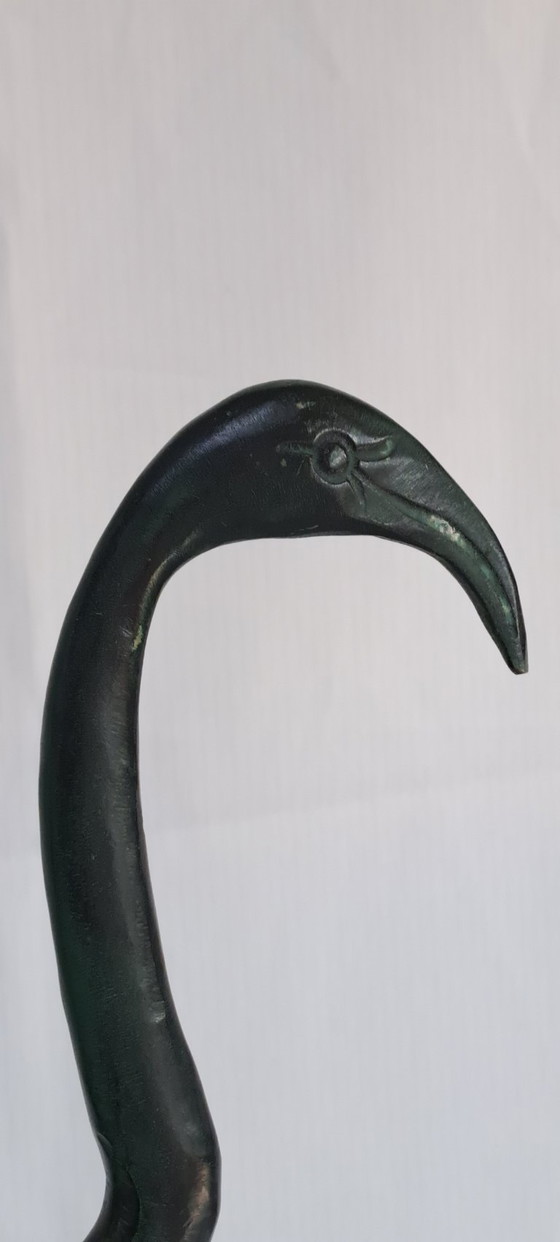 Due sculture di fenicotteri in ottone patinato verde, Oggetti decorativi, 1980 (foto 8 di 16)