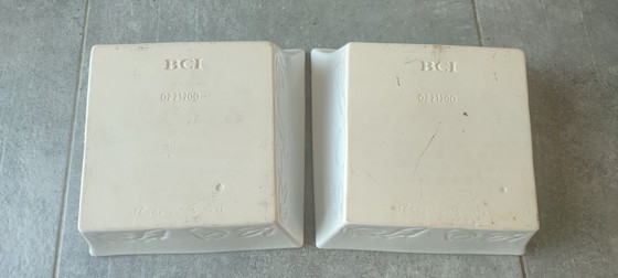 Juego de dos fuentes cuadradas asimétricas para gratinar, numeradas por BCI, fabricadas en Francia. (photo 7 of 15)