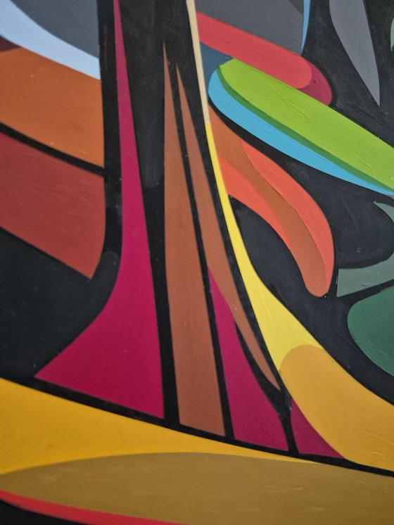 Image 1 of Modern forest landscape painting - 'Behind the Trees' by Franklin van Dam - Acrylic on MDF (95 x 95 cm)