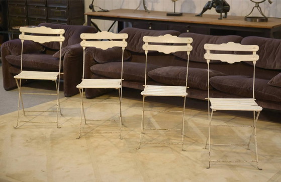 Set of 4 folding garden chairs from the 1960s. – Garden furniture, Wood, polished steel, Vintage (photo 6 of 10)