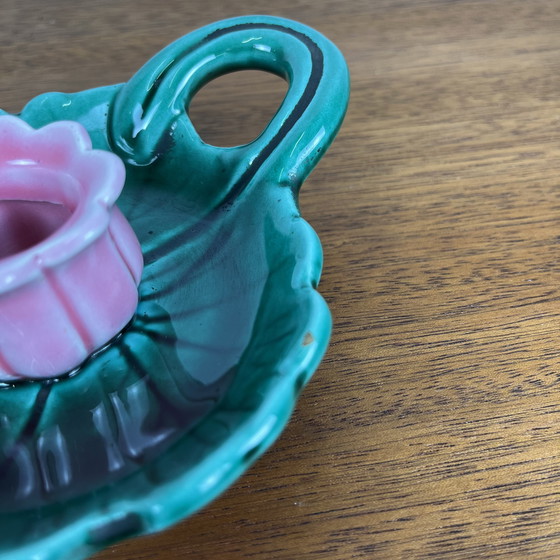 Image 1 of Duo portacandele vintage a forma di fiore Barbotine