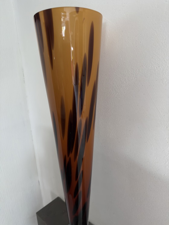 Image 1 of XL Murano Glass Vase – Firework Design in Amber & Brown – 55cm
