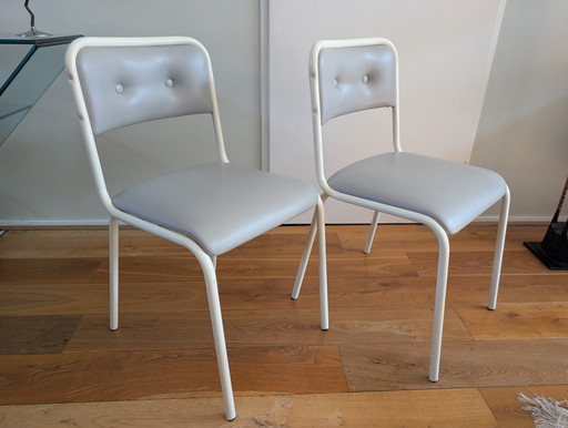 Set Van 2 Buisframe Stoeltjes Jaren 70 Wit Grijs – eetkamerstoelen, Metal, Skai (photo 2 of 6)