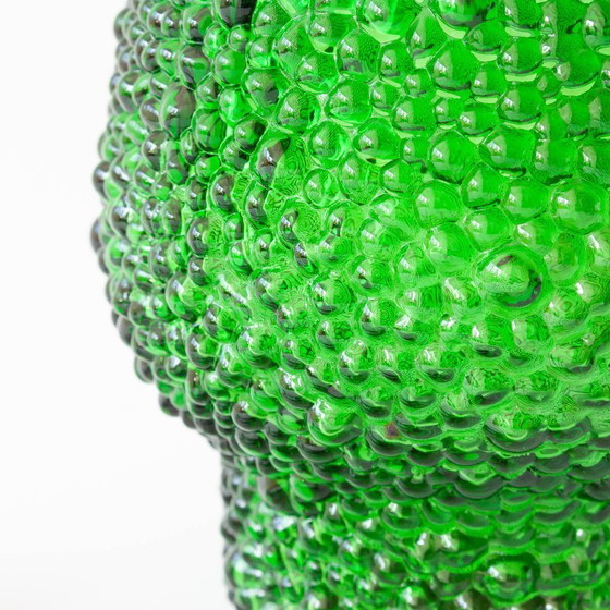 Image 1 of Vintage Green Set of 6 Cocktail bubble glasses, ice bucket and ice clamps, 1970's