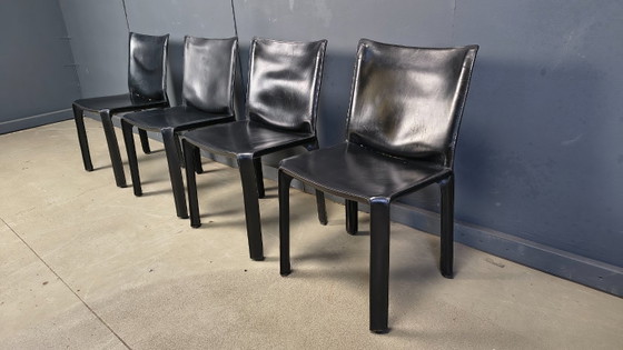 Image 1 of Zwarte leren Mario Bellini Cab eetkamerstoelen, Italië, jaren 70 - set van 4
