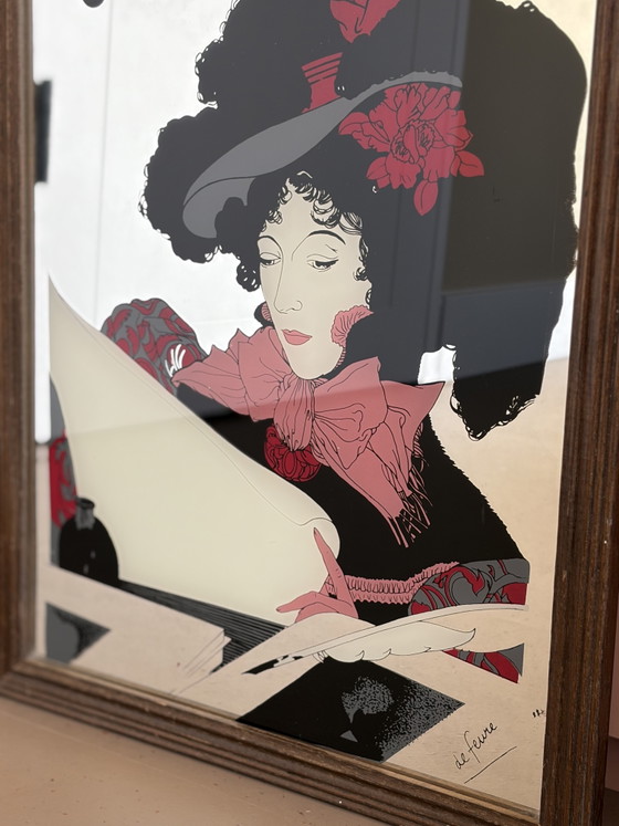 Prachtige vintage Art Nouveau reclamespiegel – Georges de Feure (70s/80s) – Wood, Glass (photo 6 of 8)