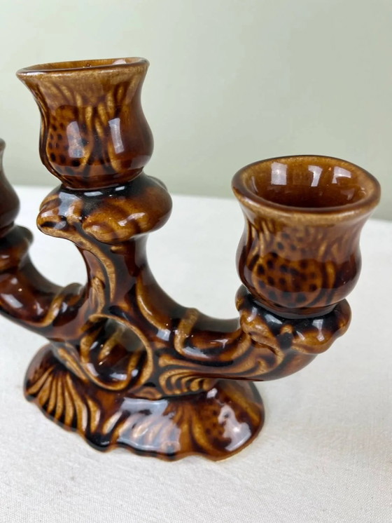 Barbotine kroonluchter – Kandelaars en kaarsen, Porcelain, Ceramic, Art Nouveau (photo 7 of 8)