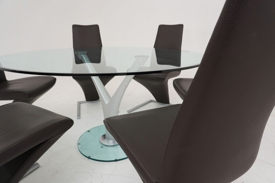 Image 1 of Tavolo da pranzo Rolf Benz 7800, 1210 sedie in pelle marrone, 6 pezzi
