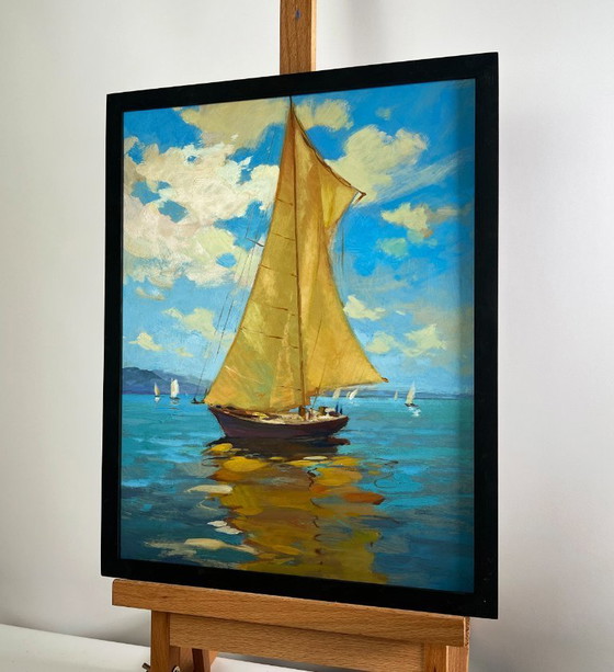 Image 1 of Original Oil Painting Summer Sea Landscape Towards the wind