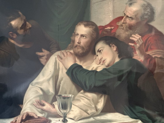 Grande stampa incorniciata dell'Ultima Cena dopo Adolph Schmitz | Cristo e San Giovanni | Arte murale (foto 3 di 15)