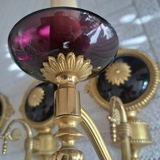 Set van 4 vintage wandlampen – aubergine glas & goud | Hollywood Regency – Metal, Brass (photo 9 of 13)