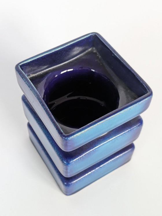 Cari Zalloni for Steuler Vase, Model 510, Space Age Ceramic Pillar, Cobalt & Turquoise (photo 12 of 16)