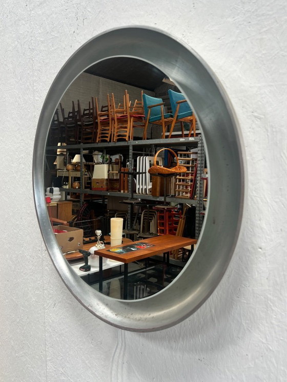 Image 1 of Vintage Round Wooden Wall Mirror With Lighting, Xl, 1970's