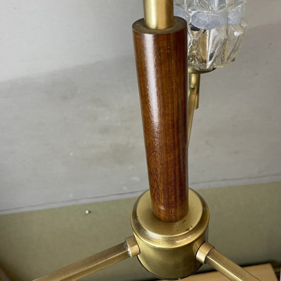 Mid Century Modern Three-Light Wood and Glass Modern Chandelier, 1960s (photo 13 of 15)