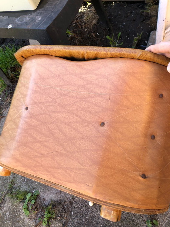 Image 1 of Beautiful vintage faux leather pouf storage pouf ottoman 1950s/60s