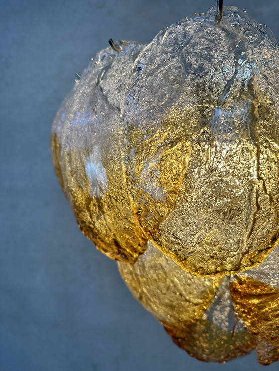 Image 1 of Vintage Murano 'Gefrorene Blätter' Kronleuchter - Zweifarbig