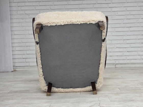 1960s, Danish high-back armchair, genuine sheepskin, reupholstered. – Wood (photo 3 of 22)