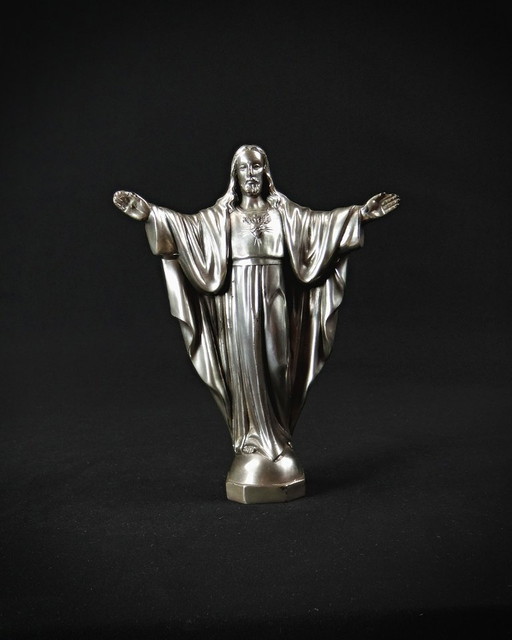Statuette Sacré-Coeur de Jésus Christ en régule période Art Déco